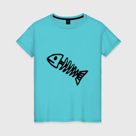 Женская футболка хлопок с принтом Fish в Екатеринбурге, 100% хлопок | прямой крой, круглый вырез горловины, длина до линии бедер, слегка спущенное плечо | рыба | рыбалка | скелет
