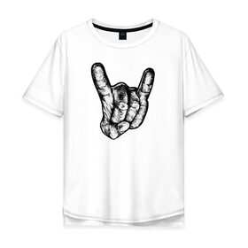 Мужская футболка хлопок Oversize с принтом Just Rock! в Екатеринбурге, 100% хлопок | свободный крой, круглый ворот, “спинка” длиннее передней части | rok | жест | коза | метал