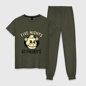 Женская пижама хлопок с принтом Five Nights At Freddys в Екатеринбурге, 100% хлопок | брюки и футболка прямого кроя, без карманов, на брюках мягкая резинка на поясе и по низу штанин | five nights at freddys | fnaf | freddy | игры | медведь | мишка | фнаф | фредди