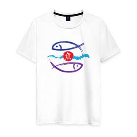 Мужская футболка хлопок с принтом Рыбки китайские в Екатеринбурге, 100% хлопок | прямой крой, круглый вырез горловины, длина до линии бедер, слегка спущенное плечо. | zodiak | рыба | рыбки | рыбы