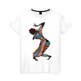 Женская футболка хлопок с принтом Танец Африканки в Екатеринбурге, 100% хлопок | прямой крой, круглый вырез горловины, длина до линии бедер, слегка спущенное плечо | 