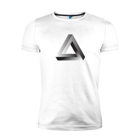 Мужская футболка премиум с принтом Треугольник Пенроуза в Екатеринбурге, 92% хлопок, 8% лайкра | приталенный силуэт, круглый вырез ворота, длина до линии бедра, короткий рукав | иллюзия | оптическая | пенроуз