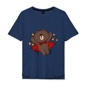 Мужская футболка хлопок Oversize с принтом Стикер Line мишка в Екатеринбурге, 100% хлопок | свободный крой, круглый ворот, “спинка” длиннее передней части | супергерой