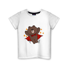 Детская футболка хлопок с принтом Стикер Line мишка в Екатеринбурге, 100% хлопок | круглый вырез горловины, полуприлегающий силуэт, длина до линии бедер | супергерой