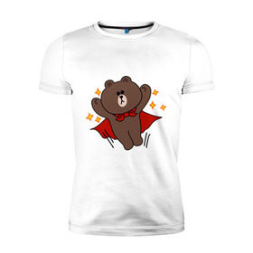 Мужская футболка премиум с принтом Стикер Line мишка в Екатеринбурге, 92% хлопок, 8% лайкра | приталенный силуэт, круглый вырез ворота, длина до линии бедра, короткий рукав | супергерой