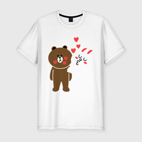 Мужская футболка премиум с принтом Стикер Line в Екатеринбурге, 92% хлопок, 8% лайкра | приталенный силуэт, круглый вырез ворота, длина до линии бедра, короткий рукав | заяц | медведь | поцелуй | сердечки | стикер line