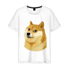 Мужская футболка хлопок с принтом Doge в Екатеринбурге, 100% хлопок | прямой крой, круглый вырез горловины, длина до линии бедер, слегка спущенное плечо. | such wow | вау | доги