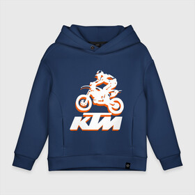 Детское худи Oversize хлопок с принтом KTM белый в Екатеринбурге, френч-терри — 70% хлопок, 30% полиэстер. Мягкий теплый начес внутри —100% хлопок | боковые карманы, эластичные манжеты и нижняя кромка, капюшон на магнитной кнопке | cross | ktm | motocross | кросс | мото