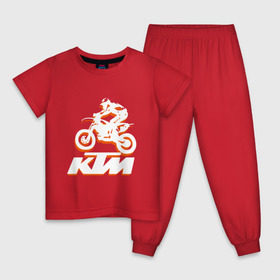 Детская пижама хлопок с принтом KTM белый в Екатеринбурге, 100% хлопок |  брюки и футболка прямого кроя, без карманов, на брюках мягкая резинка на поясе и по низу штанин
 | Тематика изображения на принте: cross | ktm | motocross | кросс | мото