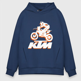 Мужское худи Oversize хлопок с принтом KTM белый в Екатеринбурге, френч-терри — 70% хлопок, 30% полиэстер. Мягкий теплый начес внутри —100% хлопок | боковые карманы, эластичные манжеты и нижняя кромка, капюшон на магнитной кнопке | cross | ktm | motocross | кросс | мото