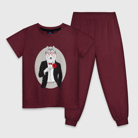 Детская пижама хлопок с принтом Волк в смокинге в Екатеринбурге, 100% хлопок |  брюки и футболка прямого кроя, без карманов, на брюках мягкая резинка на поясе и по низу штанин
 | джентльмен | костюм | хипстер