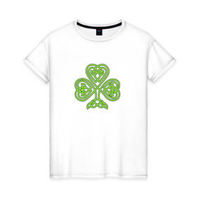 Женская футболка хлопок с принтом Celtic сlover в Екатеринбурге, 100% хлопок | прямой крой, круглый вырез горловины, длина до линии бедер, слегка спущенное плечо | кельтский | клевер