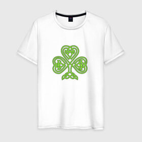 Мужская футболка хлопок с принтом Celtic сlover в Екатеринбурге, 100% хлопок | прямой крой, круглый вырез горловины, длина до линии бедер, слегка спущенное плечо. | кельтский | клевер