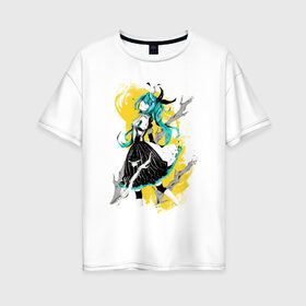 Женская футболка хлопок Oversize с принтом Мику в Екатеринбурге, 100% хлопок | свободный крой, круглый ворот, спущенный рукав, длина до линии бедер
 | anime | hatsune miku | miku | vocaloid | вокалоид