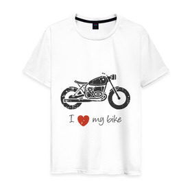 Мужская футболка хлопок с принтом Люблю свой байк в Екатеринбурге, 100% хлопок | прямой крой, круглый вырез горловины, длина до линии бедер, слегка спущенное плечо. | love | байк | байкер | люблю | мотоцикл | мотоциклист | сердце
