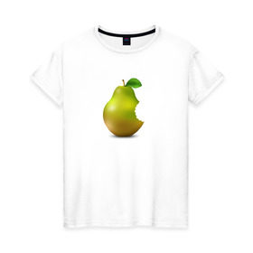 Женская футболка хлопок с принтом iPear в Екатеринбурге, 100% хлопок | прямой крой, круглый вырез горловины, длина до линии бедер, слегка спущенное плечо | (iphone) | груша | пародия | прикол | укус