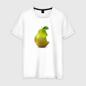 Мужская футболка хлопок с принтом iPear в Екатеринбурге, 100% хлопок | прямой крой, круглый вырез горловины, длина до линии бедер, слегка спущенное плечо. | (iphone) | груша | пародия | прикол | укус
