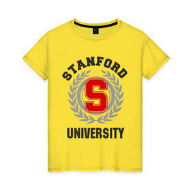 Женская футболка хлопок с принтом Стэнфорд в Екатеринбурге, 100% хлопок | прямой крой, круглый вырез горловины, длина до линии бедер, слегка спущенное плечо | stanford | институт | студентам | стэнфорд | университет