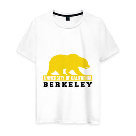 Мужская футболка хлопок с принтом Беркли в Екатеринбурге, 100% хлопок | прямой крой, круглый вырез горловины, длина до линии бедер, слегка спущенное плечо. | bear | berkeley | беркли | институт | калифорния | медведь | студентам | университет