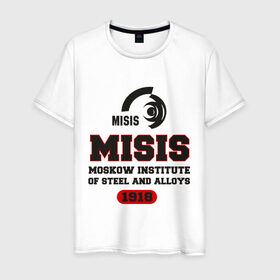 Мужская футболка хлопок с принтом МИСиС в Екатеринбурге, 100% хлопок | прямой крой, круглый вырез горловины, длина до линии бедер, слегка спущенное плечо. | институт | мисис | москва | студентам | университет