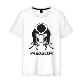 Мужская футболка хлопок с принтом Predator (Хищник) в Екатеринбурге, 100% хлопок | прямой крой, круглый вырез горловины, длина до линии бедер, слегка спущенное плечо. | Тематика изображения на принте: 