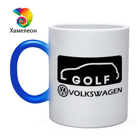 Кружка хамелеон с принтом Фольцваген гольф в Екатеринбурге, керамика | меняет цвет при нагревании, емкость 330 мл | Тематика изображения на принте: golf | logo | volkswagen | гольф | логотип | фольцваген