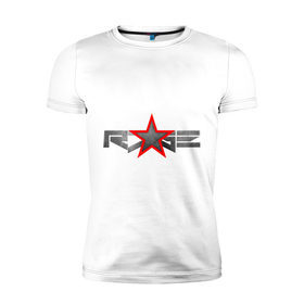 Мужская футболка премиум с принтом R7GE в Екатеринбурге, 92% хлопок, 8% лайкра | приталенный силуэт, круглый вырез ворота, длина до линии бедра, короткий рукав | @ | r7ge | youtube | звезда | метал