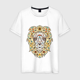 Мужская футболка хлопок с принтом Art Lion в Екатеринбурге, 100% хлопок | прямой крой, круглый вырез горловины, длина до линии бедер, слегка спущенное плечо. | лев