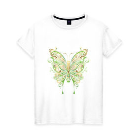 Женская футболка хлопок с принтом Art butterfly в Екатеринбурге, 100% хлопок | прямой крой, круглый вырез горловины, длина до линии бедер, слегка спущенное плечо | 