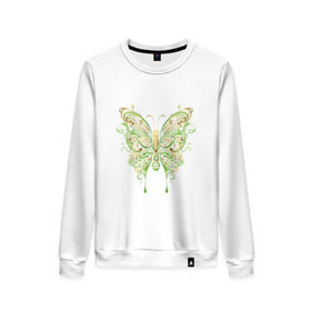 Женский свитшот хлопок с принтом Art butterfly в Екатеринбурге, 100% хлопок | прямой крой, круглый вырез, на манжетах и по низу широкая трикотажная резинка  | 
