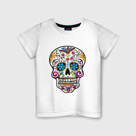 Детская футболка хлопок с принтом Skull decorated в Екатеринбурге, 100% хлопок | круглый вырез горловины, полуприлегающий силуэт, длина до линии бедер | сахарный