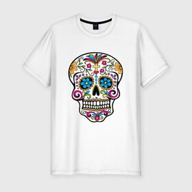 Мужская футболка премиум с принтом Skull decorated в Екатеринбурге, 92% хлопок, 8% лайкра | приталенный силуэт, круглый вырез ворота, длина до линии бедра, короткий рукав | сахарный