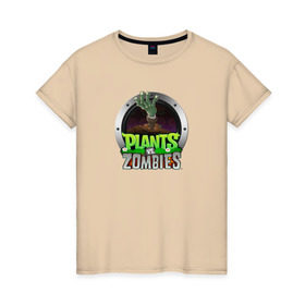 Женская футболка хлопок с принтом Plants vs Zombies в Екатеринбурге, 100% хлопок | прямой крой, круглый вырез горловины, длина до линии бедер, слегка спущенное плечо | растения против зомби
