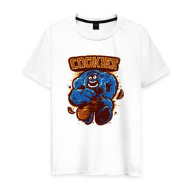 Мужская футболка хлопок с принтом Печеньки в Екатеринбурге, 100% хлопок | прямой крой, круглый вырез горловины, длина до линии бедер, слегка спущенное плечо. | cookie | коржик | монстр | печенье | улица сезам