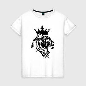 Женская футболка хлопок с принтом Тигр с короной в Екатеринбурге, 100% хлопок | прямой крой, круглый вырез горловины, длина до линии бедер, слегка спущенное плечо | @ | tatu | корона | кот | лев | татуировка | тигр с короной в тату стиле.тигр | царь