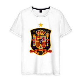 Мужская футболка хлопок с принтом Spain National Football в Екатеринбурге, 100% хлопок | прямой крой, круглый вырез горловины, длина до линии бедер, слегка спущенное плечо. | испания | футбол