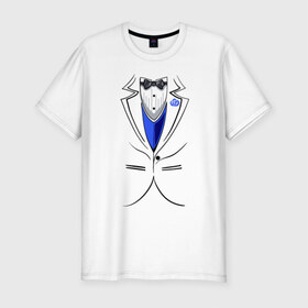 Мужская футболка премиум с принтом Костюм жениха в Екатеринбурге, 92% хлопок, 8% лайкра | приталенный силуэт, круглый вырез ворота, длина до линии бедра, короткий рукав | бабочка