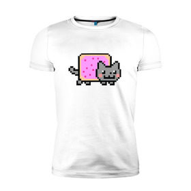 Мужская футболка премиум с принтом NYAN CAT в Екатеринбурге, 92% хлопок, 8% лайкра | приталенный силуэт, круглый вырез ворота, длина до линии бедра, короткий рукав | nya nya nyanyan cat | swag | игра