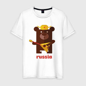 Мужская футболка хлопок с принтом Russia в Екатеринбурге, 100% хлопок | прямой крой, круглый вырез горловины, длина до линии бедер, слегка спущенное плечо. | russia | российа | я.русский