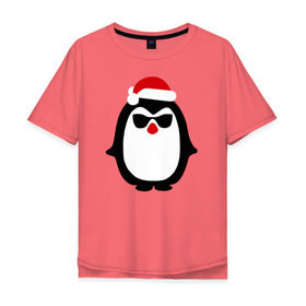 Мужская футболка хлопок Oversize с принтом Крутой пингвин дед мороз в Екатеринбурге, 100% хлопок | свободный крой, круглый ворот, “спинка” длиннее передней части | Тематика изображения на принте: крутой пингвин дед морозкрутой пингвин дед мороз новый год