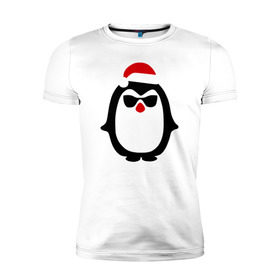 Мужская футболка премиум с принтом Крутой пингвин дед мороз в Екатеринбурге, 92% хлопок, 8% лайкра | приталенный силуэт, круглый вырез ворота, длина до линии бедра, короткий рукав | Тематика изображения на принте: крутой пингвин дед морозкрутой пингвин дед мороз новый год