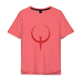 Мужская футболка хлопок Oversize с принтом Quake в Екатеринбурге, 100% хлопок | свободный крой, круглый ворот, “спинка” длиннее передней части | Тематика изображения на принте: .красный | logo | quake | qw | игра
