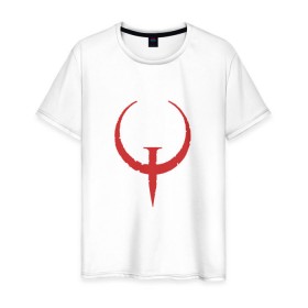 Мужская футболка хлопок с принтом Quake в Екатеринбурге, 100% хлопок | прямой крой, круглый вырез горловины, длина до линии бедер, слегка спущенное плечо. | Тематика изображения на принте: .красный | logo | quake | qw | игра