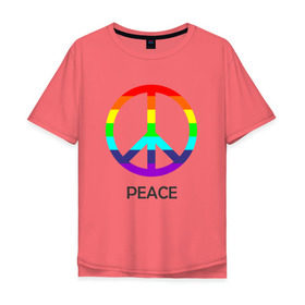 Мужская футболка хлопок Oversize с принтом Мир (Peace). Пацифик в Екатеринбурге, 100% хлопок | свободный крой, круглый ворот, “спинка” длиннее передней части | (peace) | венок | знак | на картинке изображен знак пацифик и надпись peace   мирмир | пацифик | пис