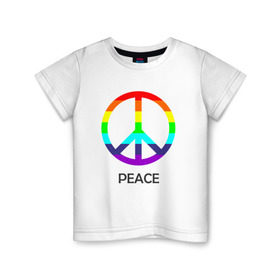 Детская футболка хлопок с принтом Мир (Peace). Пацифик в Екатеринбурге, 100% хлопок | круглый вырез горловины, полуприлегающий силуэт, длина до линии бедер | (peace) | венок | знак | на картинке изображен знак пацифик и надпись peace   мирмир | пацифик | пис