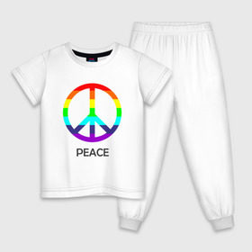 Детская пижама хлопок с принтом Мир (Peace). Пацифик в Екатеринбурге, 100% хлопок |  брюки и футболка прямого кроя, без карманов, на брюках мягкая резинка на поясе и по низу штанин
 | (peace) | венок | знак | на картинке изображен знак пацифик и надпись peace   мирмир | пацифик | пис