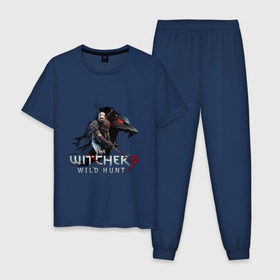 Мужская пижама хлопок с принтом The Witcher 3 в Екатеринбурге, 100% хлопок | брюки и футболка прямого кроя, без карманов, на брюках мягкая резинка на поясе и по низу штанин
 | Тематика изображения на принте: ведьмак