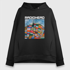 Женское худи Oversize хлопок с принтом Radiohead в Екатеринбурге, френч-терри — 70% хлопок, 30% полиэстер. Мягкий теплый начес внутри —100% хлопок | боковые карманы, эластичные манжеты и нижняя кромка, капюшон на магнитной кнопке | creep | emi | radiohead | rok