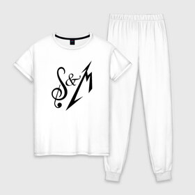 Женская пижама хлопок с принтом Metallica: S&M в Екатеринбурге, 100% хлопок | брюки и футболка прямого кроя, без карманов, на брюках мягкая резинка на поясе и по низу штанин | металлика