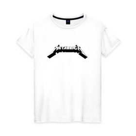Женская футболка хлопок с принтом Логотип Metallica (old logo) в Екатеринбурге, 100% хлопок | прямой крой, круглый вырез горловины, длина до линии бедер, слегка спущенное плечо | 